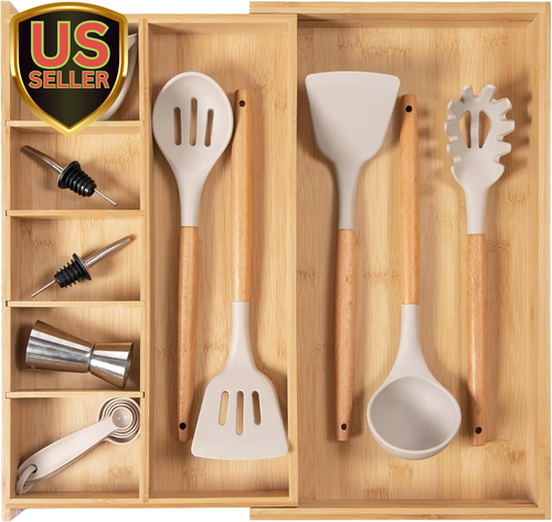 Adjustable Kitchen Drawer Organizer for Utensils and Junk, Food-Safe Contract...