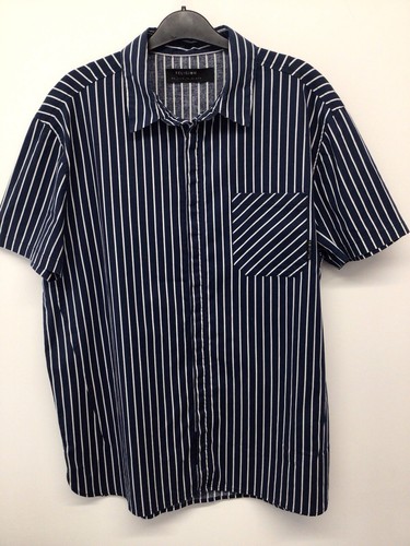 Religion Mens Shirt Short Sleeves Size Xl 44 In Chest Blue White Stripe Cotton - Picture 2 of 10