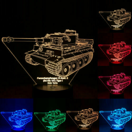 Tiger I Model Tank 3D Illusion USB Touch 7-color Acrylic Night Light Table Lamp - Picture 1 of 6