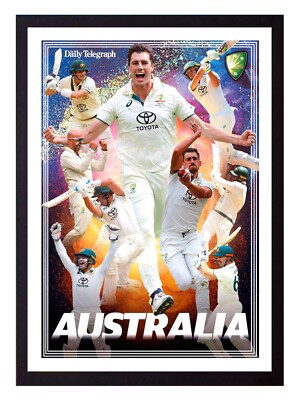 Framed 2025 Australia Men's Test Cricket Team Poster - Pat Cummins - 45cm x 32cm