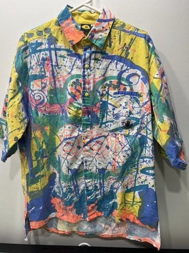 Vintage Body Glove 1988 Neon Paint Splatter Button Down Shirt Sz XL - Picture 6 of 22