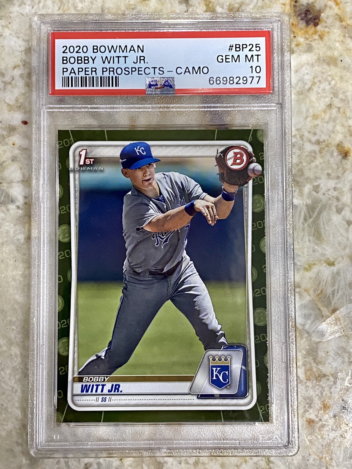 🔥BOBBY WITT JR. 2020 1st Bowman Paper Prospects Camo #BP25 PSA 10 RC Rookie⚾️