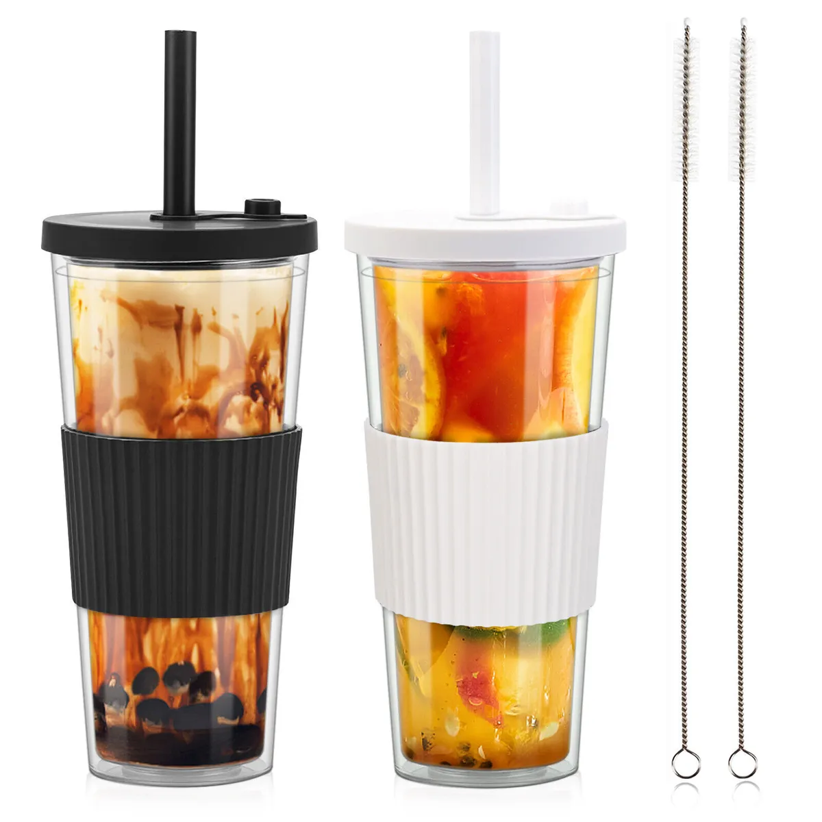 2X 700ml Reusable Boba Cup Smoothie Tumbler with Lid Bubble Tea Cups Jars  Mugs
