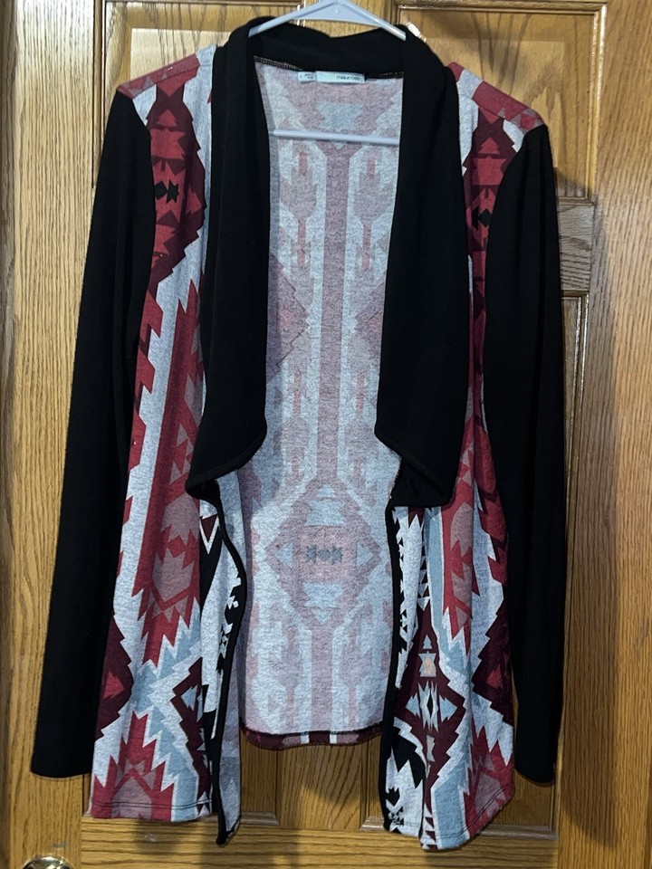 Women's Maurices Open Front Cover Up Sweater Cardigan Aztec Size Large
