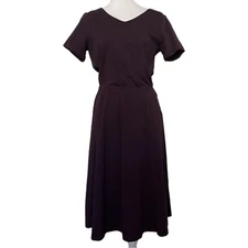 eShakti  Purple Short Sleeve Stretch Fit & Flare Mid Length Dress L/12