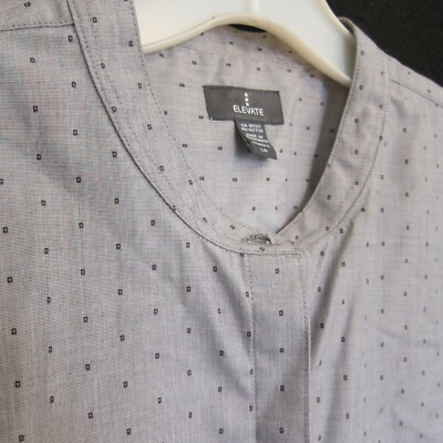Banded Collar Honest Shirt Sz L Elevate Elbow Sleeve Gray Dobby Micro Dot