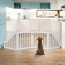 Dog Gate Indoor Freestanding 4 Panel 24 Inch Pet Gate Foldable Dog Fence White 9
