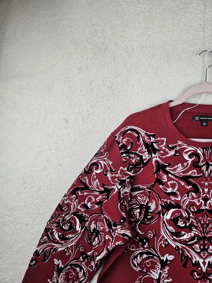 INC International Concept Men Sweatshirt Large Red Printed 100% Cotton Pullover - Image 2 of 4