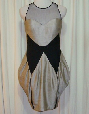 GORGEOUS SASS&BIDE SILVER&BLACK TULIP STYLE DRESS w/silk tulle top US 6AUS 10/12