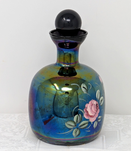 Botella de vidrio iridiscente floral pintada a mano con tapón Italia de colección BOMBONIERE - Imagen 5 de 11