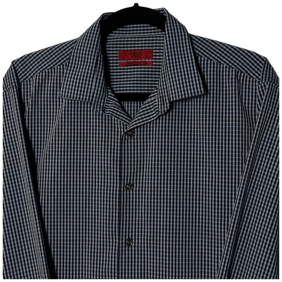 Camisa ajustada de tela elástica a rayas negras manga larga Alfani para hombre Foto 2 de 4