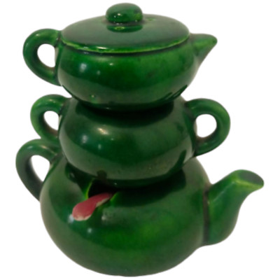 Stacking Green Salt Pepper Shakers Open Sugar Bowl Purple Spoon Vtg
