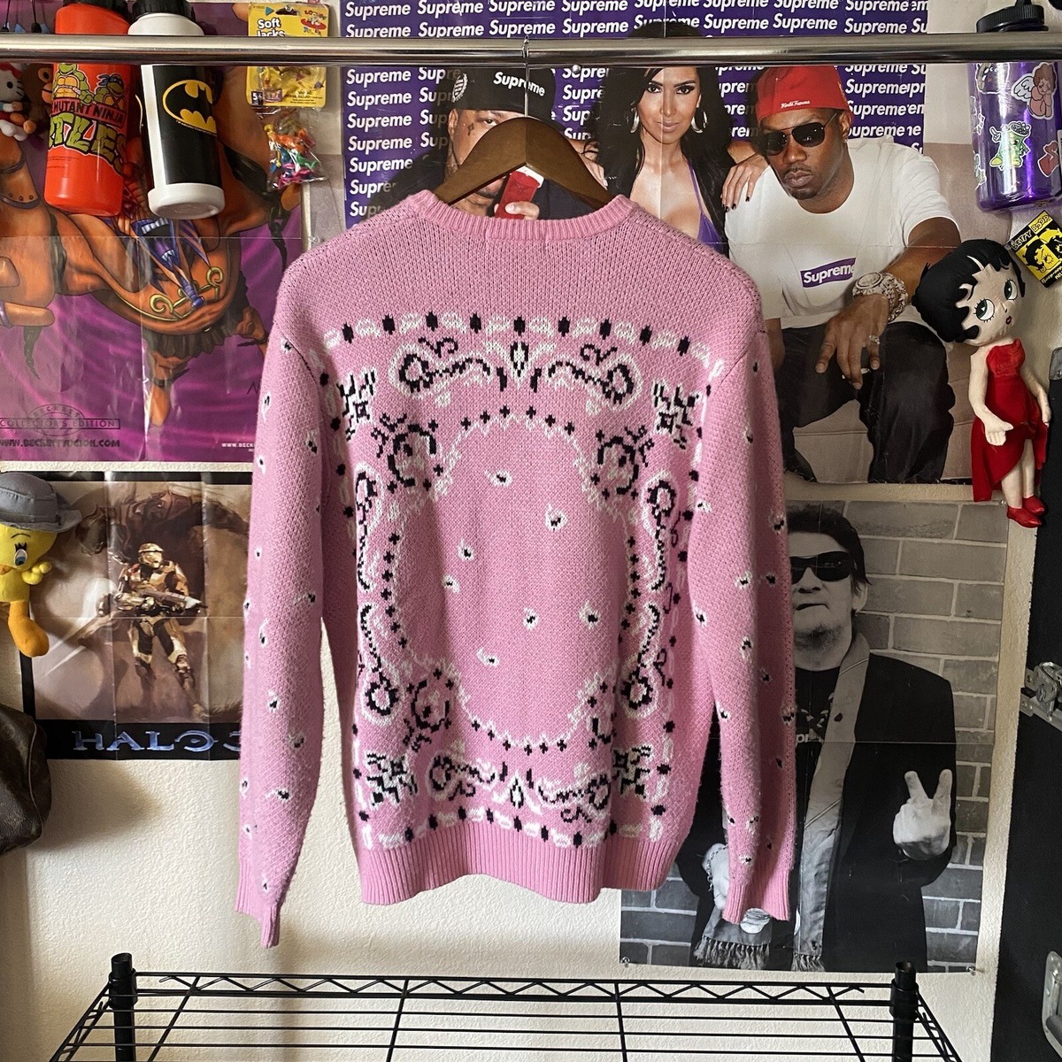 Supreme Bandana Sweater Crewneck Paisley Pink 2018 Box Logo Supreme Bandana Sweater Crewneck Paisley Pink 2018 Box Logo