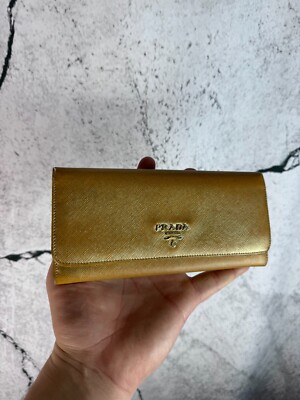 Prada Vintage Saffiano Logo Front BiFold Dual Snap Long Wallet
