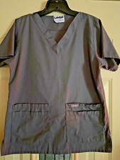Landau Women's Dark Gray Scrub Top V-Neck Size XXS Pre-Owned