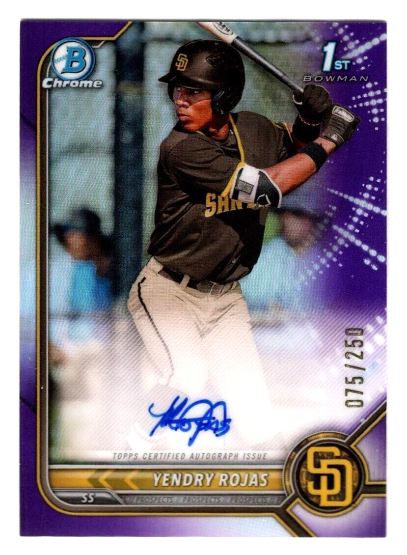 Yendry Rojas 2022 Bowman Chrome 1st Year Purple Refractor Autograph /250 Padres