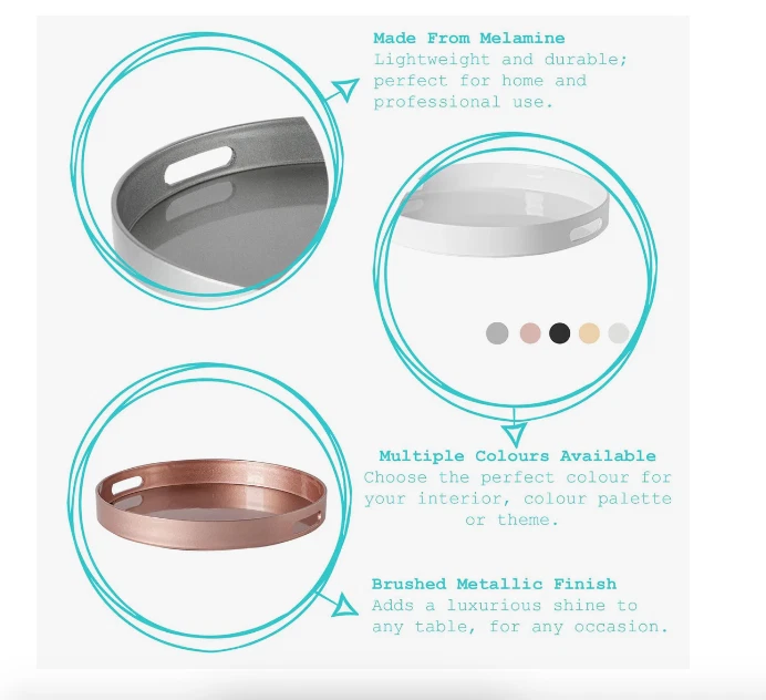 Handmade Bamboo 33cm Round Lacquer Serving 33cm Round Decorative Tray High Gloss - Image 4 of 4