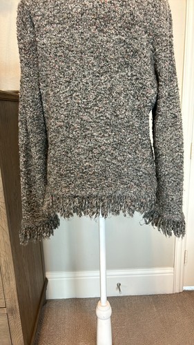 KIKIT | Gray Fringe Button Up Silkblend Cardigan | Large - Picture 15 of 16