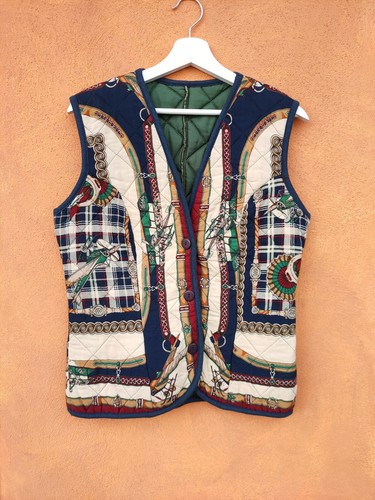 Giacca vintage donna Viscosa Barocca Anni 80 90 Gilet Vest Smanicato Blu  Bianco | eBay