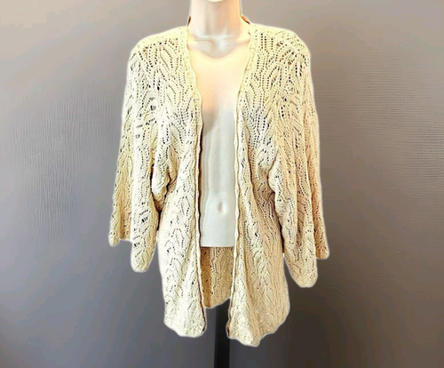 Banana Republic Crochet Kimono Cardigan Duster Open Front Womens Sz S Cream Boho