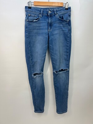 Gap Curvy Skinny Medium Wash Coupe Moulante Distressed Blue Jeans Womens Sz 4/27