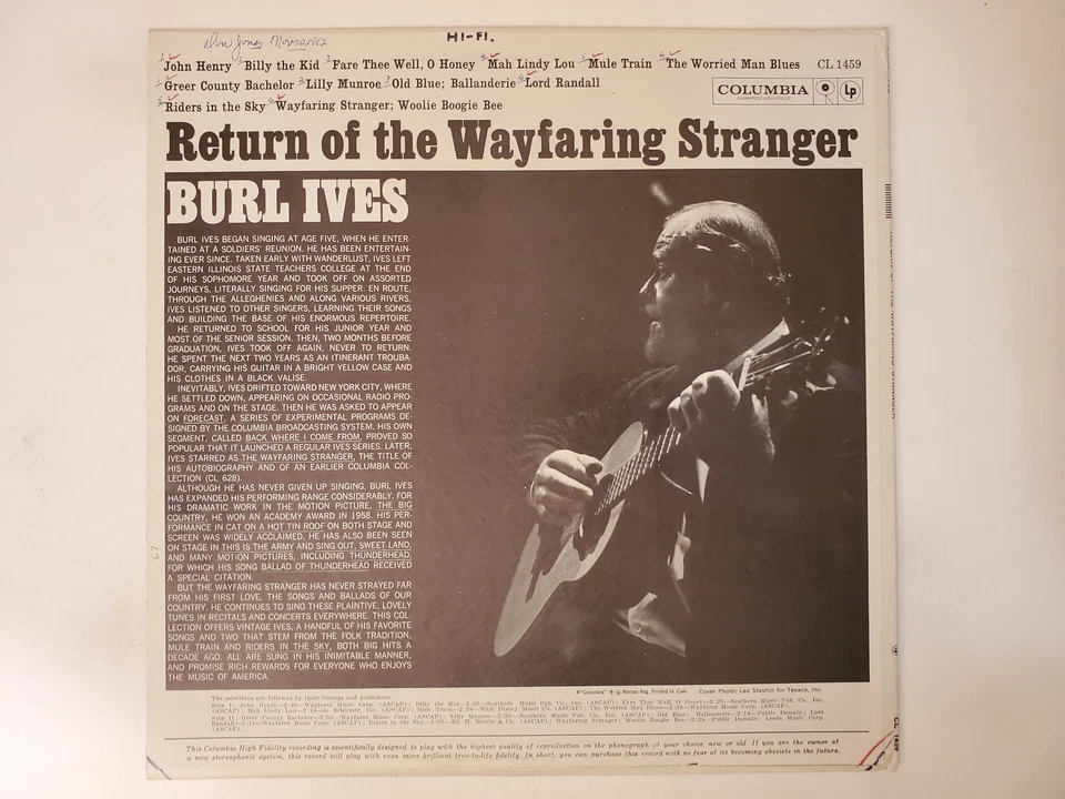 Burl Ives - Return of the Wayfaring Stranger (Vinyl Record LP) - Image 2 of 2