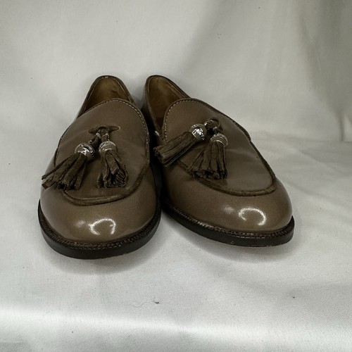 Lauren Ralph Lauren Brindy Spazzolato Tassel Loafers Taupe Patent Leather Sz. 5B - Picture 5 of 13