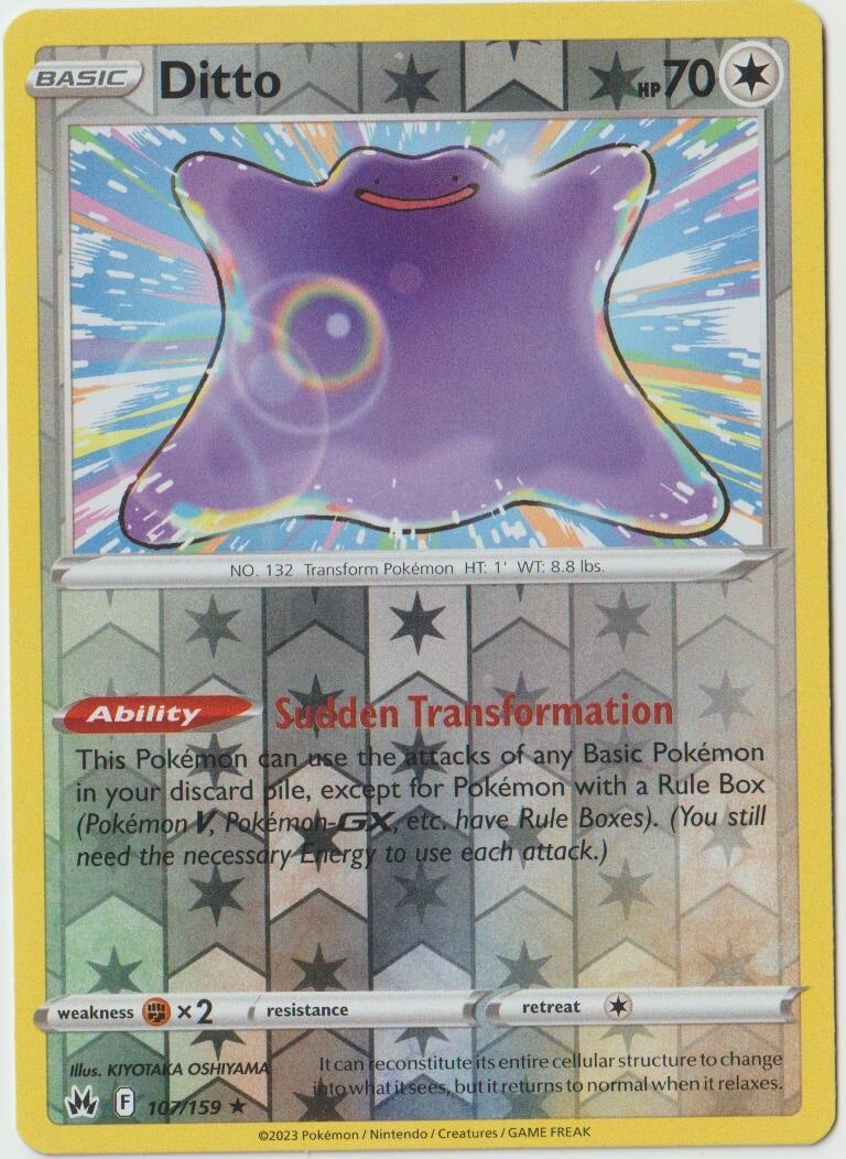 2023 ANIME POKEMON CARD REVERSE HOLO DITTO 107/159 ~K5