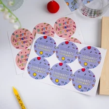 120x Congrats Happy Birthday Sticker Self-Adhesive Seals Label Circle 2 Inch Art