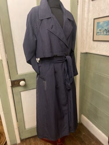 stunning Nuage Long Raincoat Trench Coat Womens sz 16 navy Crosshatch Cape Top - Picture 10 of 18