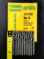 QTY 10 HANSON/IRWIN #8 HS STEEL 135 DEG SPLIT POINT MACHINE DRILL BIT USA MADE