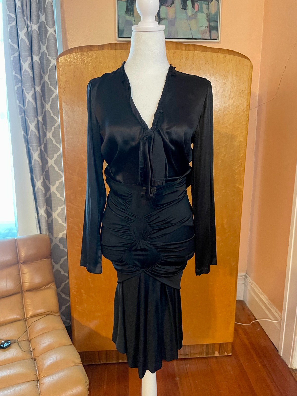 SAINT LAURENT Camicetta YSL in seta nera con fiocco design vintage