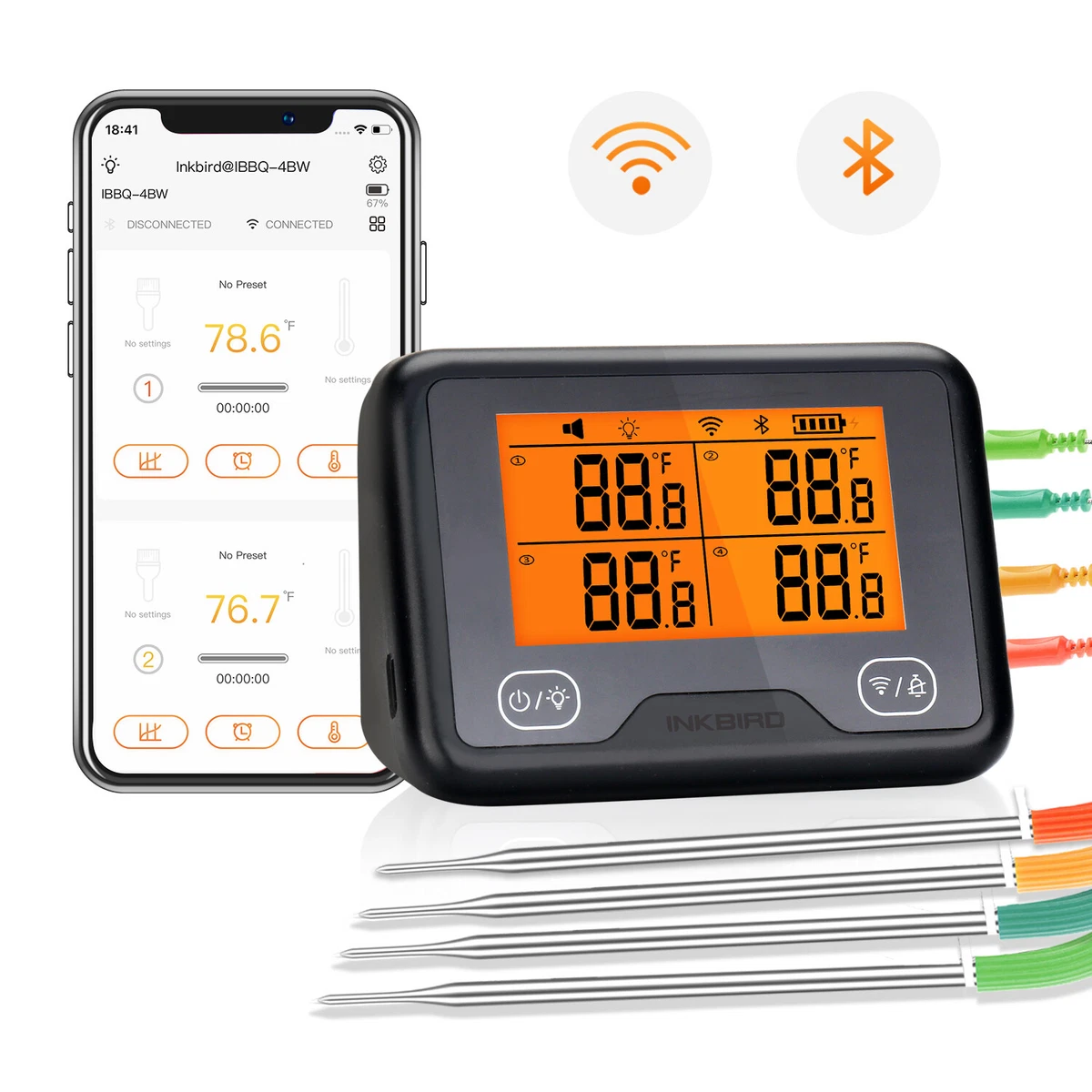 Inkbird Wireless Meat Thermometer, 4 Probes Bluetooth Meat