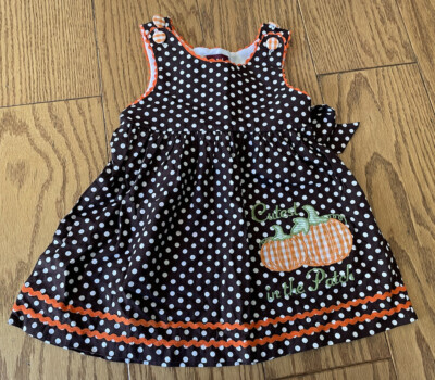 Lil Cactus Halloween Fall Pumpkin Brown Dot Orange Pumpkin Dress 12-24  12 24 M