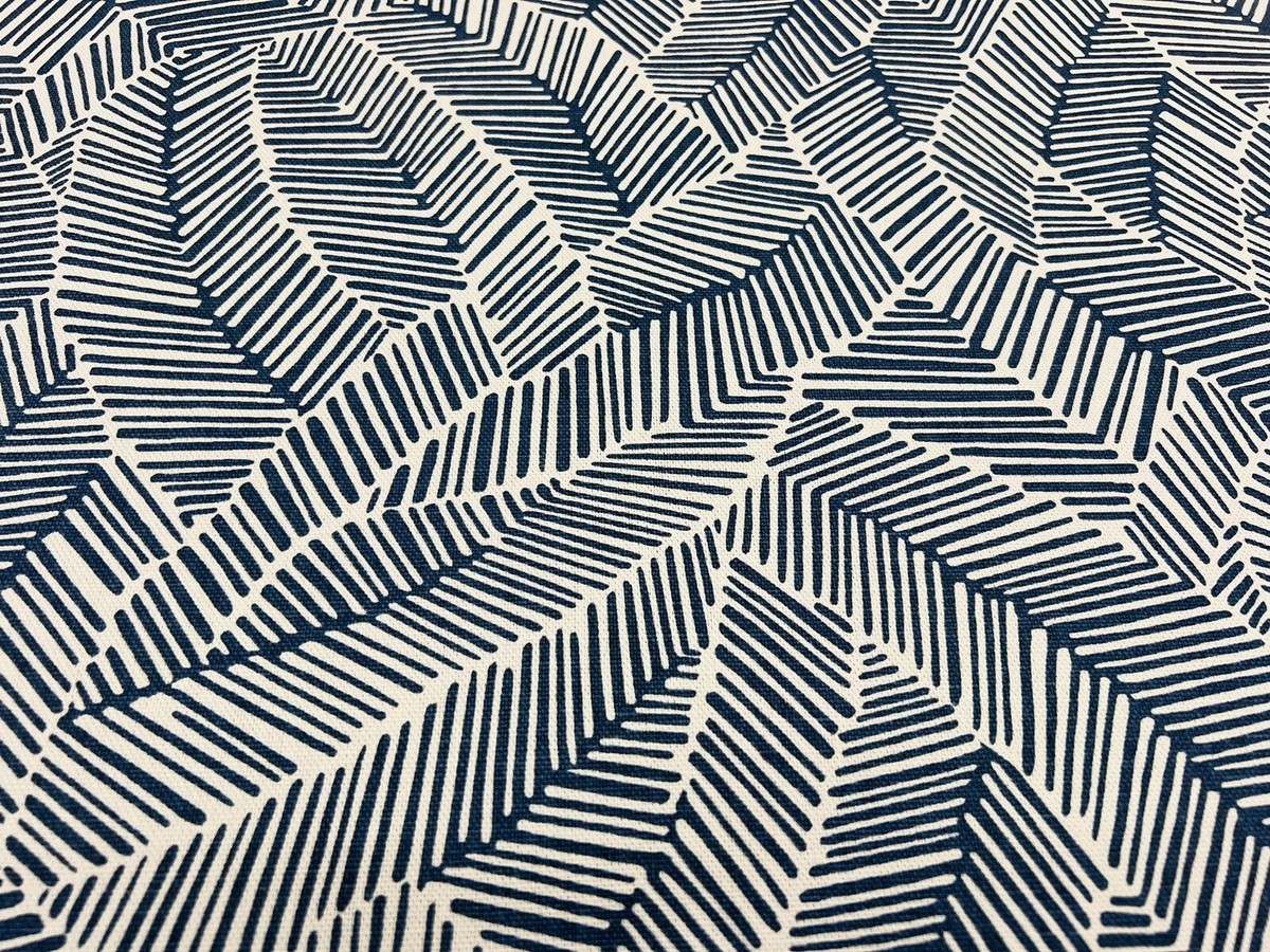 Schumacher Graphic Lines Leaf Print Fabric- Abstract Leaf / Navy