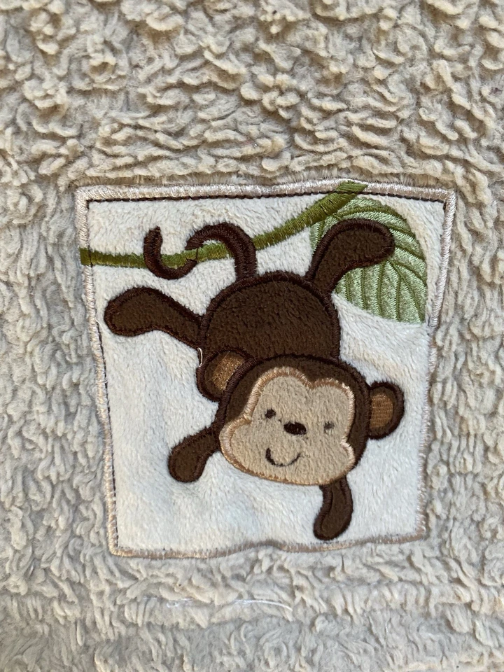 Nojo Little Bedding Tan Brown Monkey Baby Blanket Sherpa Very Soft Fleece - Image 2 of 4