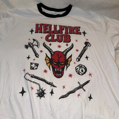 Stranger Things Hellfire Club T-Shirt, White Size Large