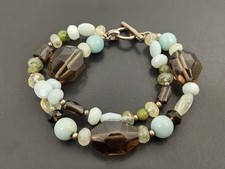 Barse Sterling Silver Multi Stone Beaded Bracelet Double Strand 7.5” Designer