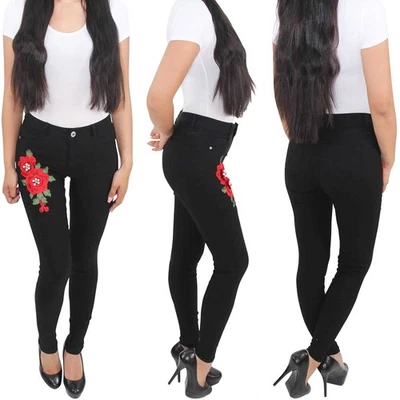 High Waist Hochbund Treggins Jeggins Leggins Skinny Slim Fit Stretch Hose Blume - Bild 1 von 4