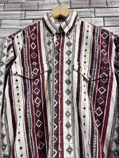 VTG Roper mens M shirt aztec burgundy red stripe Southwestern Y2K