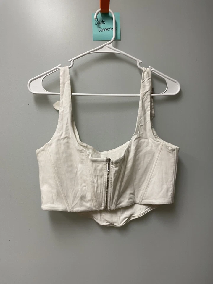 Damas Blanco Zorro Blanco Hebilla Correa Recortada Top Cremallera Trasera - Talla L Foto 2 de 3