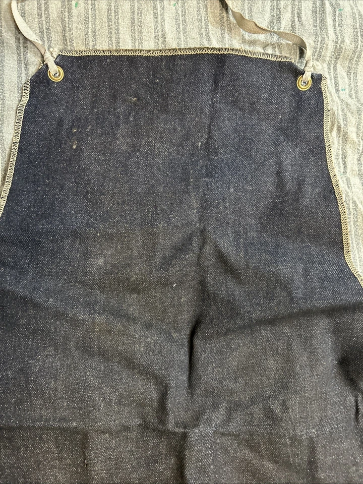 Vtg Clean Indigo Denim Selvedge Apron Workshop WORK WEAR Pontiac Metal Plant - Image 4 of 4