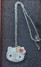 Retro Hello Kitty Sanrio Large Pendant Pave Crystal Necklace New NO Box Pc1