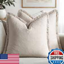 MIULEE Christmas Decorative Throw Pillow Covers Neutral Linen Fringe Throw Pillo