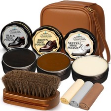 Shoe Polish Kit 8PCS Premium Black, Brown Neutral Polish, Horsehair Brush...