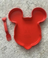 TUPPERWARE DISNEY RED MICKEY MOUSE FOOD PLATE 3751A KIDS EARS Face Plus Fork