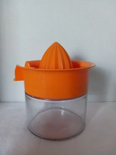 Vintage Mid Century Gemco Citrus Juicer Orange Lid Glass Jar Lemon Orange