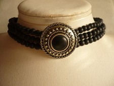 Choker Kette 35 - 40 cm Collier schwarz silber 3-reihig ModeSchmuck NEU + TOP