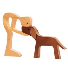 Man and Dogs Figurines Home Decor, Wooden Pet Carving Gifts for Man With Dog