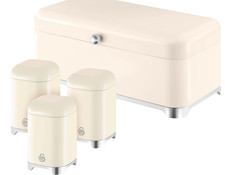 Swan Solace Cream Breadbin Canisters Kitchen Storage Set Chrome Trim